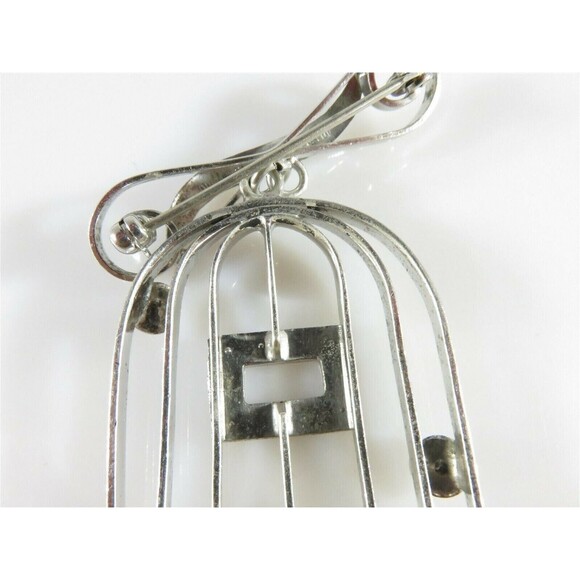 Unique Integrity Sterling Silver Rhinestone Bird Cage Brooch - Picture 7 of 9